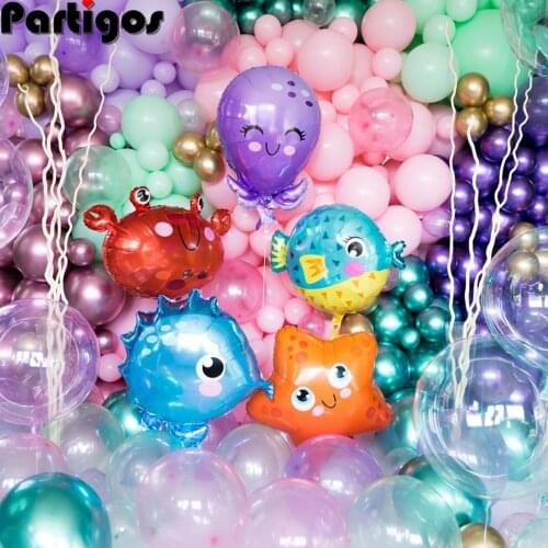 5pcs Cute Fish Sea Animal Balloons Starfish Sea horse Crab Dolphin Air Balloon Sea Theme Birthday Party Decorations Supplies