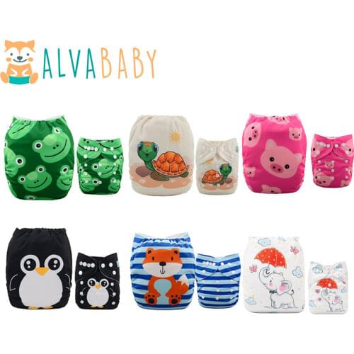 ALVABABY 6pcs Eco-friendly Baby Cloth Diapers with 6pcs Reusable Microfiber Inserts