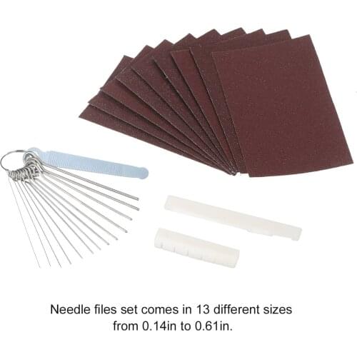 6 String Acoustic Guitar Nut and Saddle Pre-Slotted Bone Nut & Nut Files Set 320/240 Grits Sandpapers Guitar Replacement Repair