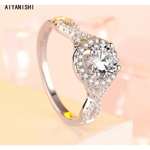 AIYANISHI Trendy Twisted Rings For Women 925 Silver Bridal Wedding Halo Sona Diamond Engagement Ring Bijoux Femme Drop Shipping