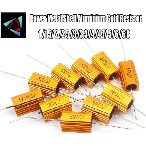2PCS RX24 5W Aluminium Housed High Power Resistor Metal Shell Heatsink 1 1.5 2 2.5 3 3.3 4 4.7 5 6 6.8 ohm Resistance