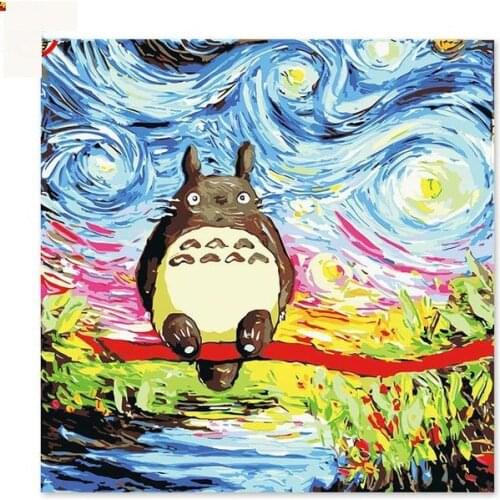 Digital Painting Starry Sky Abstraction Van Gogh Stars Miyazaki Totoro Perfect Combination Modern Animation Cartoons Impression