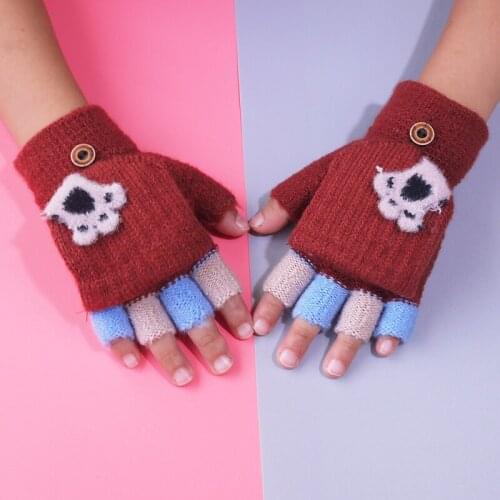 Winter Kids Gloves Cute Fingerless Glove Knitted Stretch 2-5 Years Old Children’s Mittens Animal Thick Warm Play Outdoor Sports