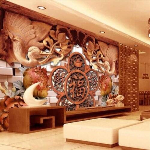 Beibehang Wallpaper murals custom photo home decor living room bedroom 3D solid wood carving lucky treasure wallpaper wall