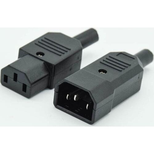 IEC Straight Cable Plug Connector C13 C14 10A 250V Black female&male Plug Rewirable Power Connector 3 pin AC Socket