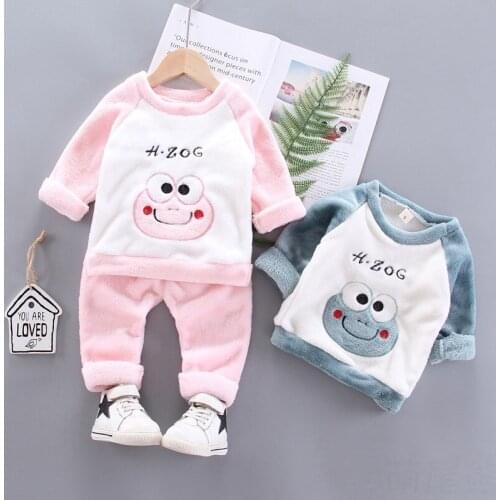 Girls Clothing Sets Sleepwear Autumn Winter Children Cute Thick Velvet Coat Pants 2pcs Tracksuits For Baby Boys Toddler Casual