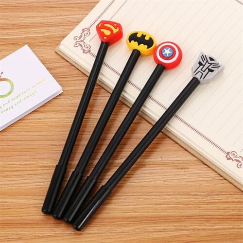 1 Pcs Creative Pen Stationery Cartoon Cute Soft Rubber Black Neutral Pen Cartoon Hero Signature Pen Kawaii Stationary