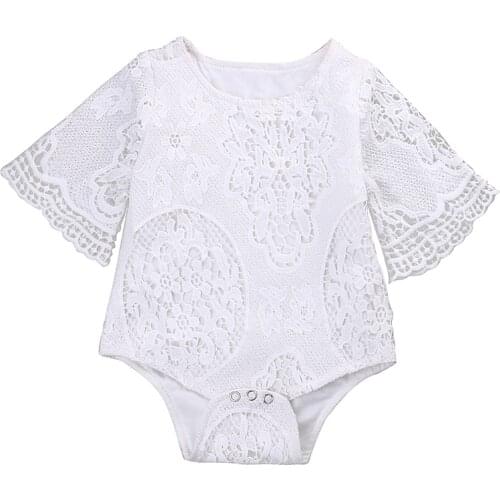 Summer Newborn Baby Girl White Lace Romper Short Sleeve Princess Kids Jumpsuit Outfit Sunsuit Clothes