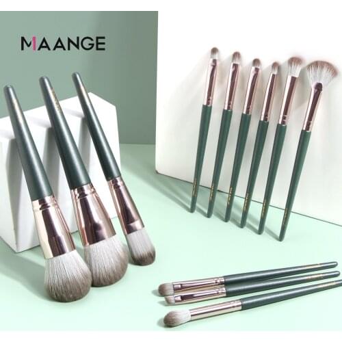 MAANGE 12 Pcs Wood Handle Makeup Brushes Tool Set Cosmetic Concealer Lip Eye Make Up Brush Customize Logo Cosmetics Beauty Tool