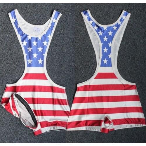 Mens American Flag Trunk Wrestling Singlet Gym Outfit Weight Lifting Outfits Tight Suit One-Piece Youth Wrestling Gear