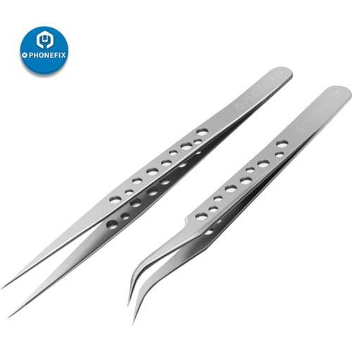 Electronic Tweezers Set Stainless Steel Anti-static ESD Precision Straight Curved Tweezers for Mobile Phone Repair Tools Kit