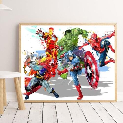 Marvel Avengers Superhero Wall Art Printing Canvas Painting Kids Room Wall Decor Classic Watercolor Posters Home Decorative