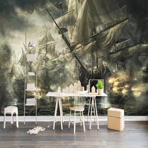 Custom Mural Wall Paper 3D Retro Nostalgic Pirate Ship Oil Painting Bar KTV Study Room Living Room TV Background Photo Wallpaper