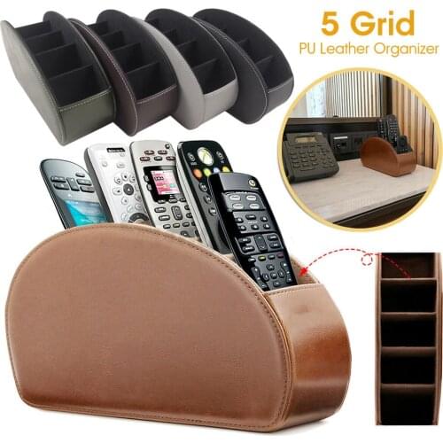 5 Grid Pu Leather Organizer Remote Control Phone And Tv Holder Desk Storage Box