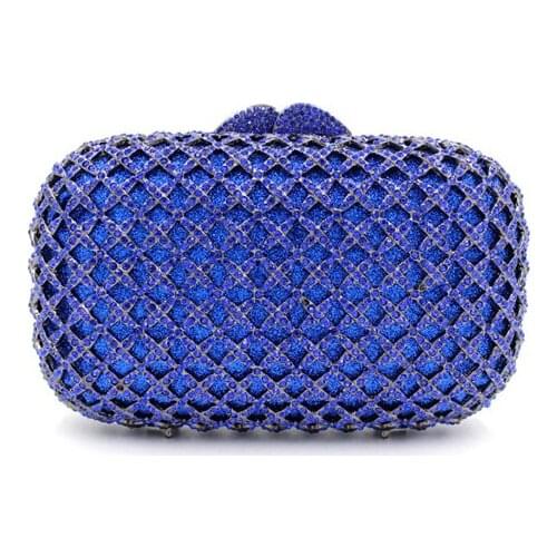 New Fashion Women Solid red Minaudiere Bag Fashion Lady Rhinestones Diamonds Evening Bags Female blue Chain Hasp Party Bags