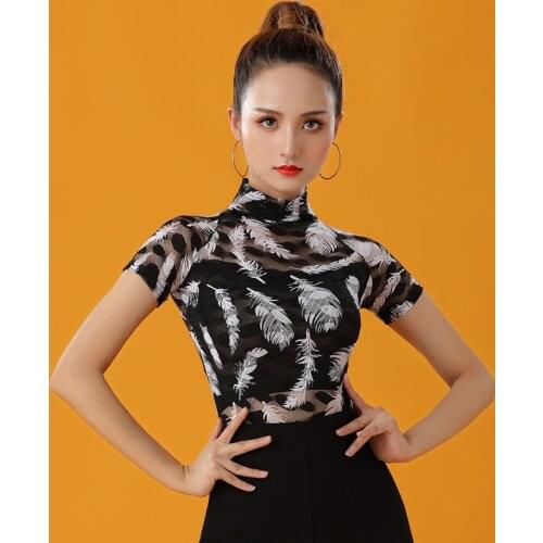 New Latin Dance Practice Clothes Ballroom Dance Black Short Sleeve Tops Rumba Tango Samba Salsa Cha Cha Dance Costumes DQL4303