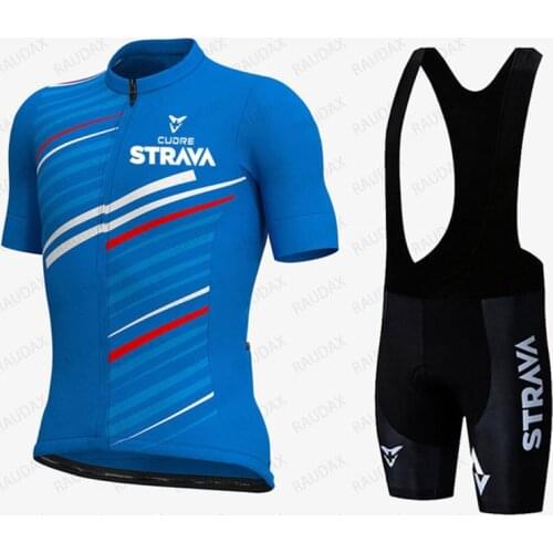 2021 New STRAVA Summer Cycling Jersey Set Breathable Team Racing Sport Bicycle Jersey Mens Cycling Clothing Short Bike Jersey
