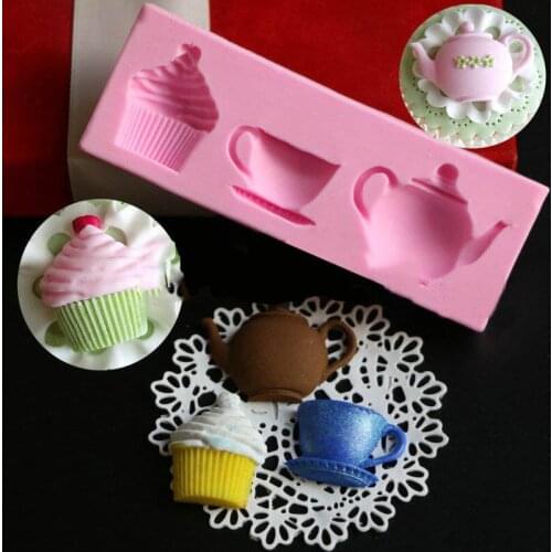 New 3D Teapot Cup Cupcake Silicone Fondant Mold Cake Pastry Decor Sugar Craft Mould
