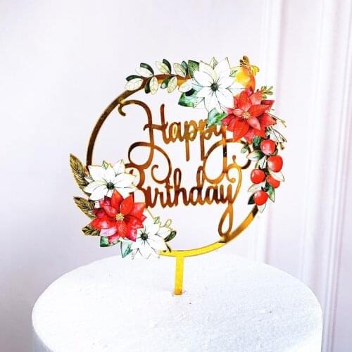 New Acrylic Colourful Flowers Happy Birthday Cake Topper Baby Shower Kids Birthday Party Favors Drcoration Baking Cake Toppers