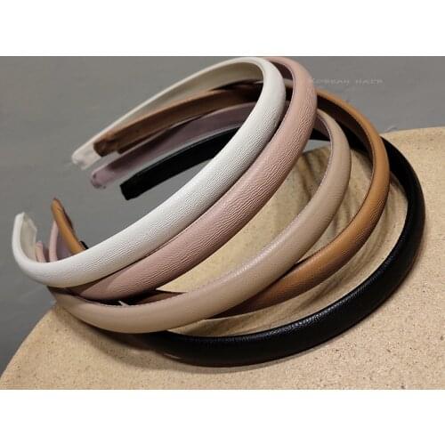 Korean leather headband texture fashionable solid color thin side out all-match hairhoop retro elegant net red headdress Women