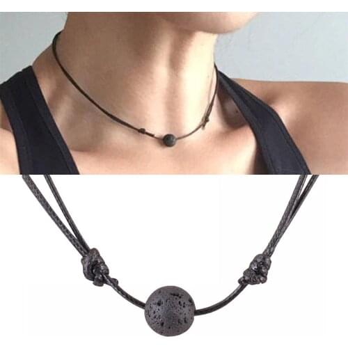 Charm 2018 New Black Lava Stone Necklaces Essential Oil Diffuser Rock Beads Pendant Necklaces For Men Women Chokers Jewelry Gift