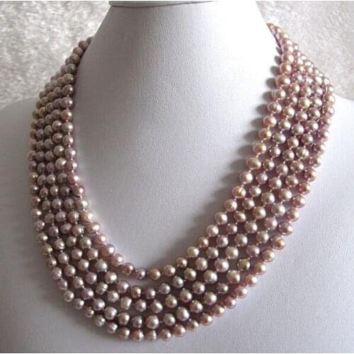 5 strands 6-7mm purple pearl 5 rows necklace natural freshwater pearl Woman Jewelry 43cm 17'' 35cm