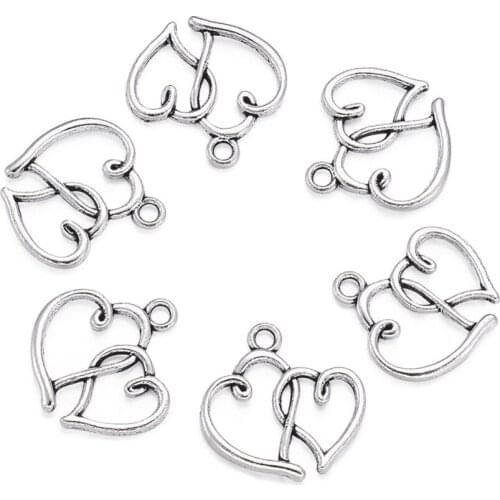 PandaHall 20pc 20x19x2mm Tibetan Style Double Heart Jewelry Necklace Bracelet Earrings Charming Pendants for Jewelry Making DIY