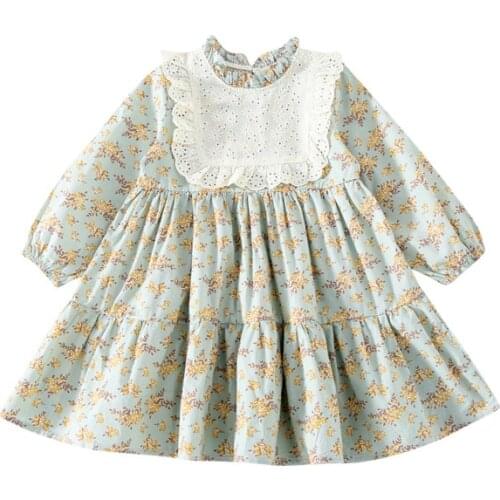 Dress Girls 2021 Spring Clothes A-line Lantern Sleeve Floral Print Princess Dresses Cotton Party Dresses 0-5Y