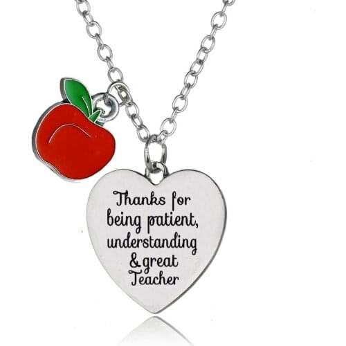 Apple Love Heart Pendant Thanks For Being Patient Understanding&Great Teacher Necklace Jewelry Women Men Teachers Necklaces Gift