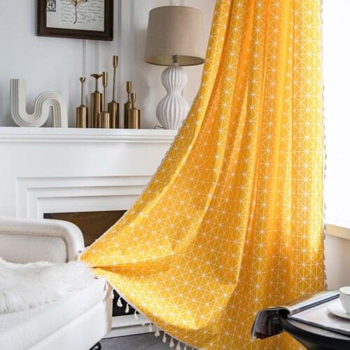 Modern Minimalist Cotton And Linen Semi-Blackout Curtains For Living Room Bedroom Study Yellow Geometric Wear Rod Hook Curtains