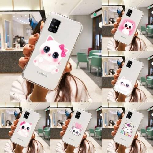 Pink cute cat meow Phone Case Transparent For Samsung S A M J 21 20 50 30 60 5 7 51 71 90 11 10 J710 e p PLUS Prime 5G soft capa