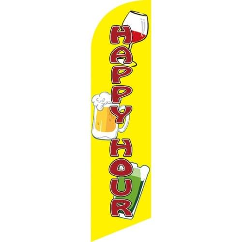 Factory Direct Sale Custom Happy Hour Feather Flag 110g Knitted Polyester Feather Flag Single Sided Advertising Flag
