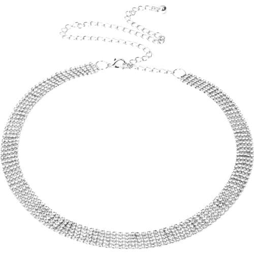 Silver Diamante Ladies Waist Chain Belt Crystal Rhinestone Long Waistband