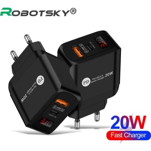 US/EU/UK Plug USB Quick Charger PD QC3.0 Phone Portable Wall Fast Charger Adapter With LED Display For iPhone 12 Pro Max Huawei