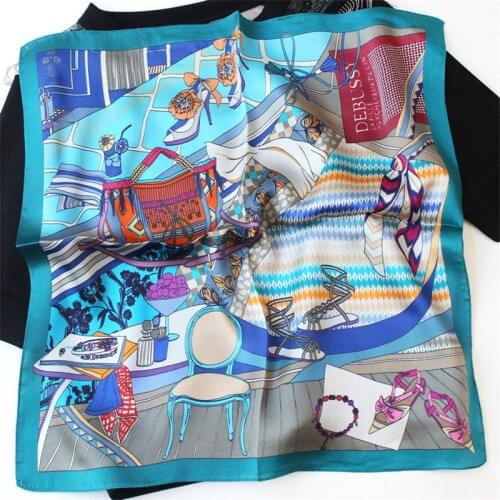 POBING 100% Pure Silk Scarf Women Fashion Designer Square Scarves Small Head Handkerchief Wholesale Foulards Hijab Wraps 53x53CM