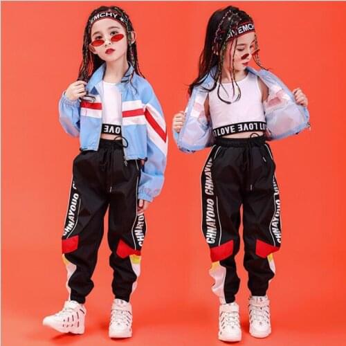 Children Hip Hop Performance Clothing Sweatshirt Top Crop Loose Running Casual Pants for Girl Jazz Dance Costume Clothes Wear