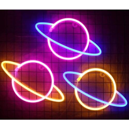 LED Neon Light Party Wall Hanging Sign USB Powered Planet Good Vibes Led Neon Lights for Game Room Bedroom Wall Decoration