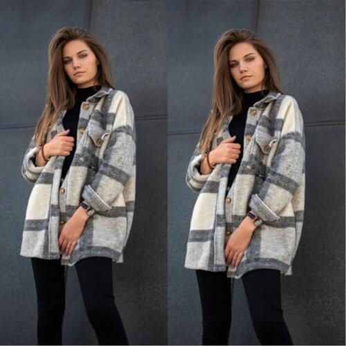 Long-Sleeved Lapel Loose Plaid Jacket Spring And Autumn New Style European American Popular Womens Casual
