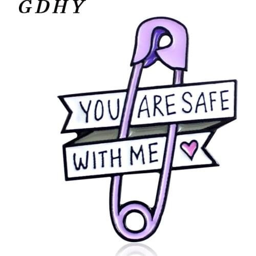 GDHY Safety Needle"You Are Safe With Me"Brooch Cartoon Violet Pin Safety Needle Brooch Enamel Pins Backpack Badge Kids Gifts