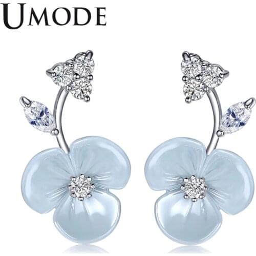 UMODE Cute Flower Studs Earrings for Women CZ Female Trendy Modern Wedding Jewelry Accessories pendientes mujer moda UE0371