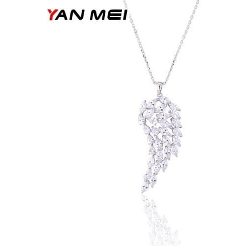 YAN MEI 2017 Clear Cubic Zirconia Necklace Feather Crystal Brand Pendant for Women and Girl GLD0882