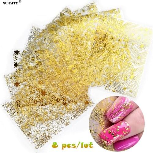 Nu-TATY Gold 3D Nail Art Nail Sticker, Gold, Silver, Black, White 8PCS/SET Nail Tools