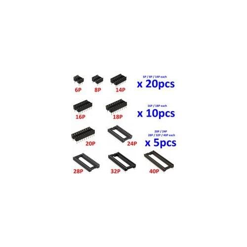 105pcs IC socket 10 values dip 6P 8P 14P 16P 18P 20P 24P 28P 32P 40P adaptor solder type socket kit for ICs