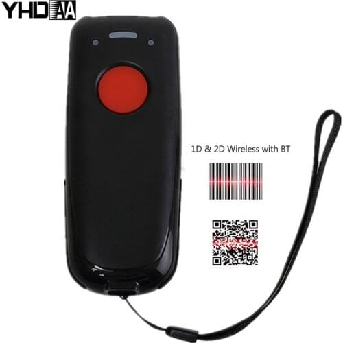 1D/2D Barcode Scanner BT Mini QR Bar Code Reader Handheld Wireless Scanner for IOS Android Smart Phone Tablet Wireless + USB