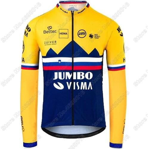 2022 Winter JUMBO VISMA Cycling Jersey Long Sleeve Roglic Road Bike Shirt Slovenia Champion Cycling Clothing MTB Bicycle Maillot