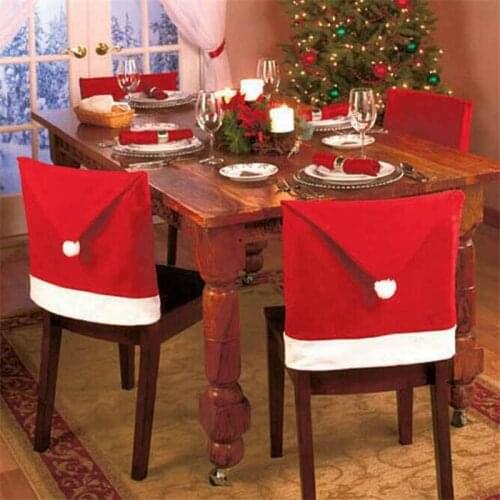 4Pcs/Set Chair Covers Non-woven Santa Claus Hats Large Chair Sets Restaurant Table Decorations Christmas Decorations A8B51
