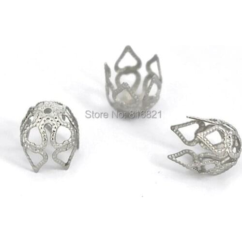 9x10mm Stainless Steel Filigree Hollow Flower Bead Cap Connector Silver tone Spacer Beads DIY Finding Stuff Wholesale