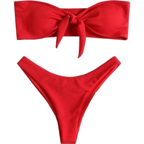 Free shipping New Women Swimsuit Padded Bathing Suit Pure Color 2021 Bikini High Waist Strapless Sexy Bikini Women Swimwear