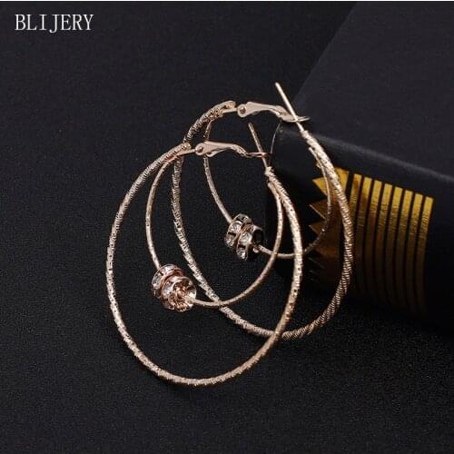 BLIJERY Shiny Twisty Hoop Earrings for Women Crystal Beads Double Circles Earrings Punk Statement Jewelry Boucles d'oreilles