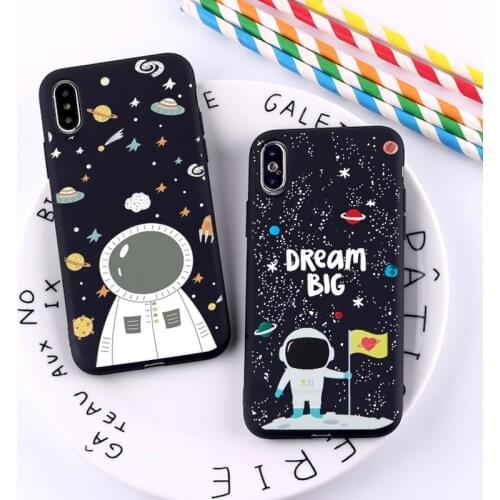 Astronaut Space Phone Cover For iPhone 11Pro Case Soft Silicone Black Case For iPhone XR XS 11 Case For iPhone 8 7 Plus 6S Cases